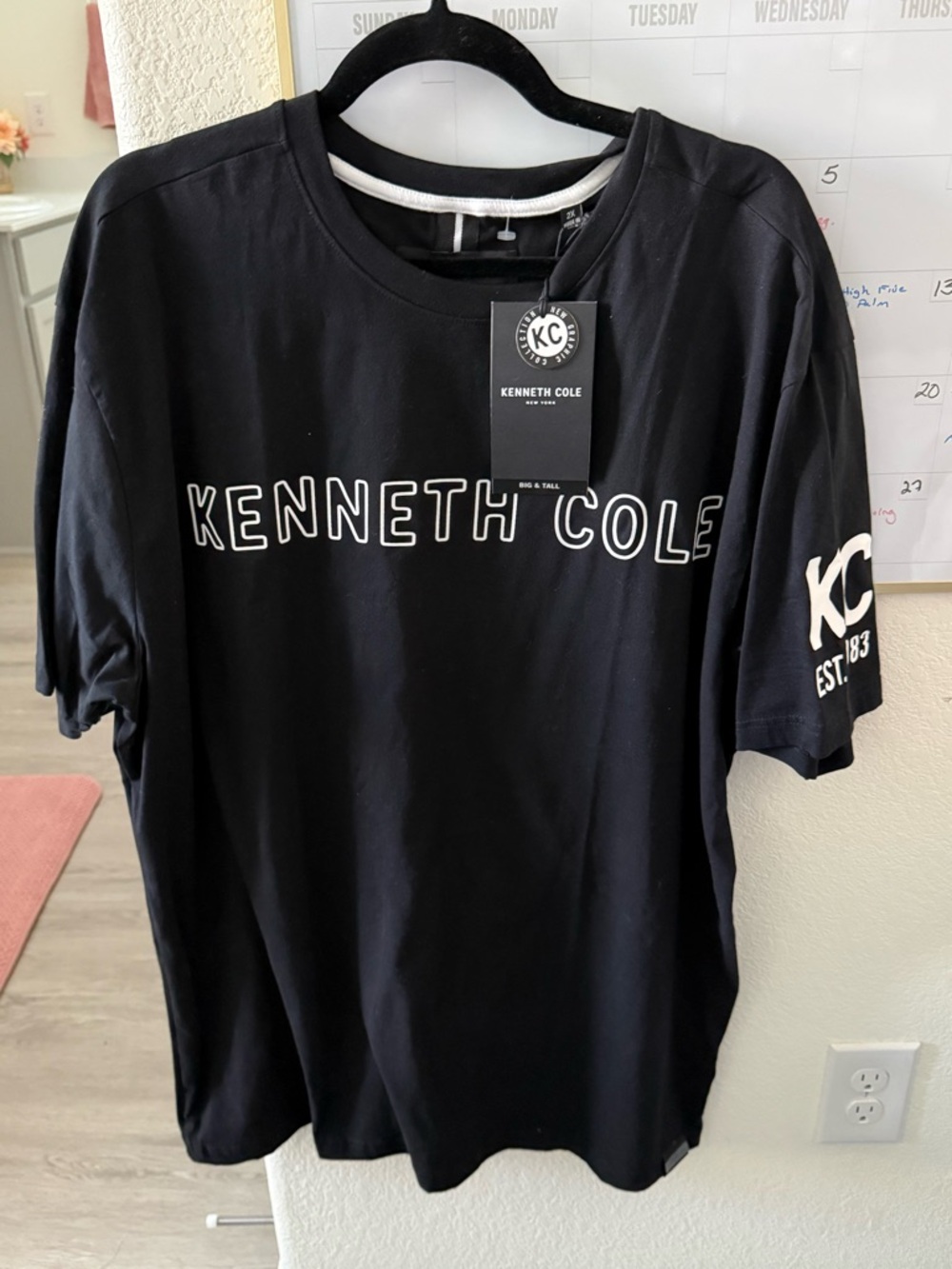 New Kenneth Cole Men's Black Logo Crew Neck T-Shirt